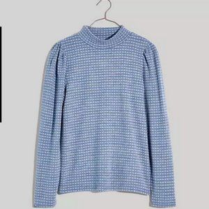 NWT Madewell Jacquard Puff-Sleeve Mockneck Top /MEDIUM / TRANQUIL LAKE